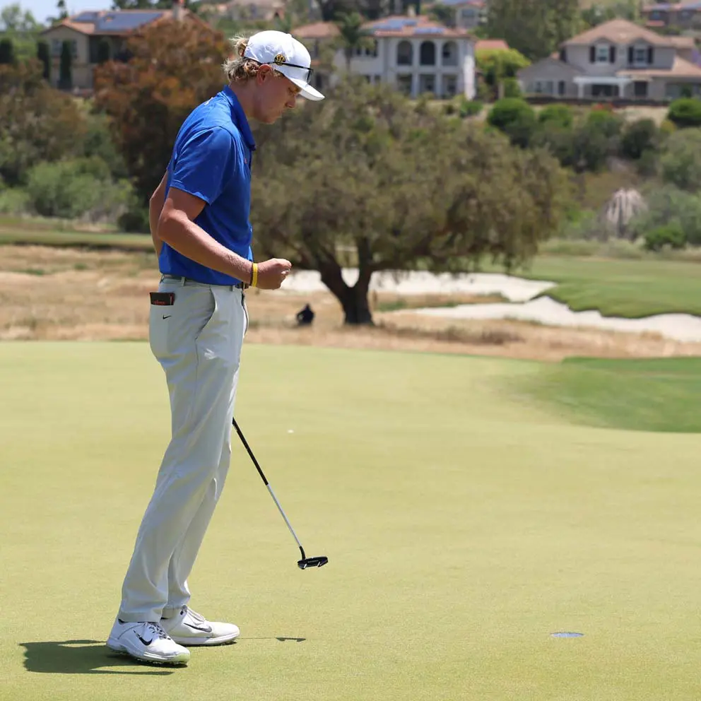 Ian Gilligan celebrates winning putt for Florida's NCAA Championship Quarterfinals victory